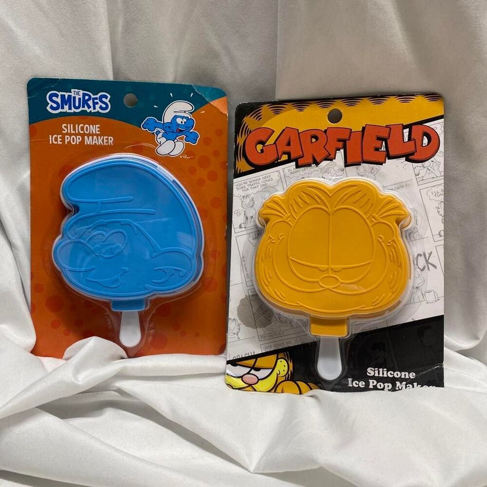 M7 Garfield and the Smurfs Character Silicone Ice Pop Makers Set
